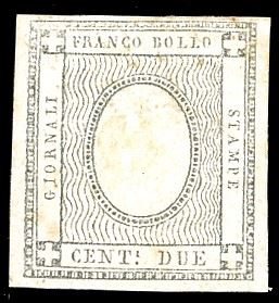 1861 - 2 cent. per stampati, errore di cifra, 1 al posto di 2 (20l), gomma originale, perfetto. Raro. Em.Diena, G.Oliva, cert. Ferrario.