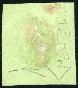 Raybaudi, Saggio 1858 - 1 lira per Telegrafi su cartoncino verde chiaro