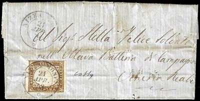 Posta militare, 10 centesimi terra d'ombra, 1858