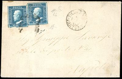 A. Diena e G. Ferrario, 1860 - 2 Grana Azzurro Verdastro, III Tavola (8b), Esemplari Perfetti su ...