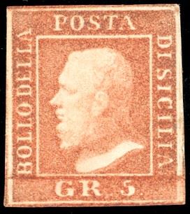 1859 - 5 grana vermiglio chiaro, I tavola (10), gomma originale, perfetto. Ferrario.