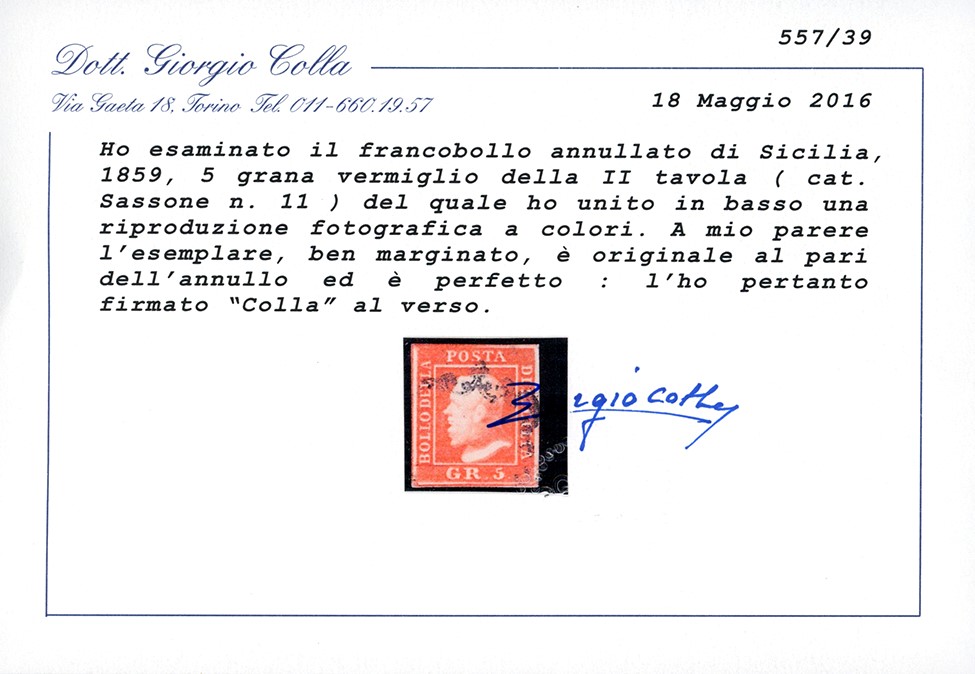 1859 - 5 grana vermiglio, II tavola, usato