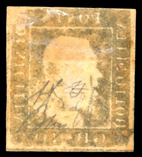 Em.Diena, 10 Grana Indaco Nero del 1859 con Testa d'Avorio al Verso