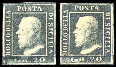 1859, 20 Grana - Esemplari di Grigio Ardesia e Ardesia Scuro con Gomma Originale
