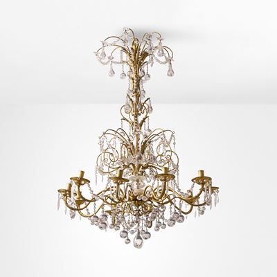 Faraday & Son, Lampadario in bronzo dorato, vetro e cristalli (XIX secolo, 1882-1902)