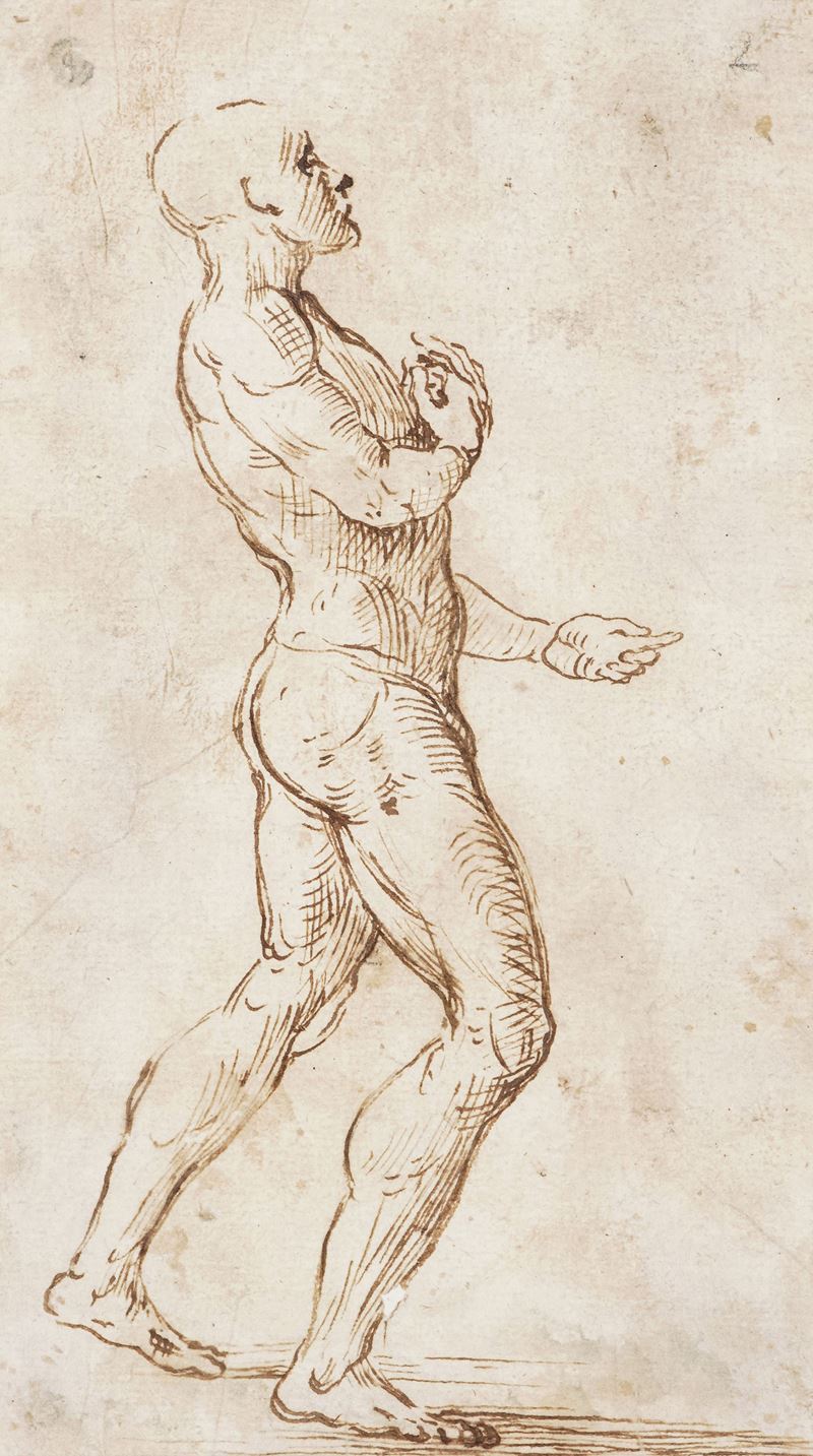 Girolamo Romani detto il Romanino : Studio di figura di profilo  - penna e inchiostro bruno su carta - Auction Fine Art Selection - Cambi Casa d'Aste