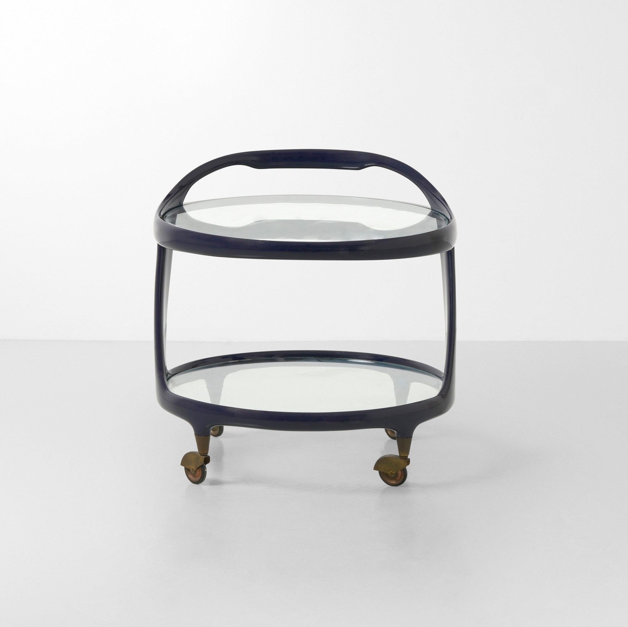 Carrello, struttura in legno laccato e piani in cristallo molato (produzione italiana, circa 1960...