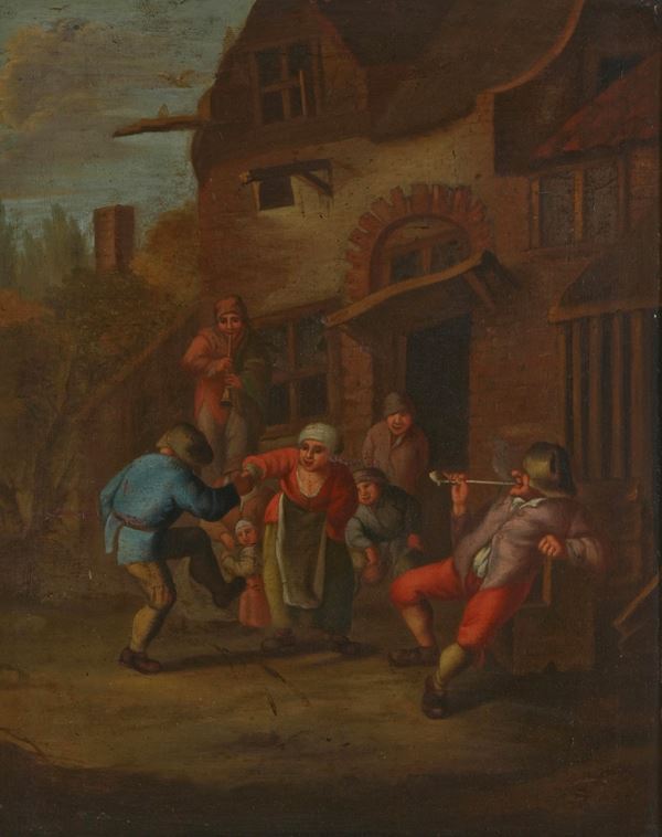 Scuola olandese del XVIII secolo Scena di genere con festa contadina