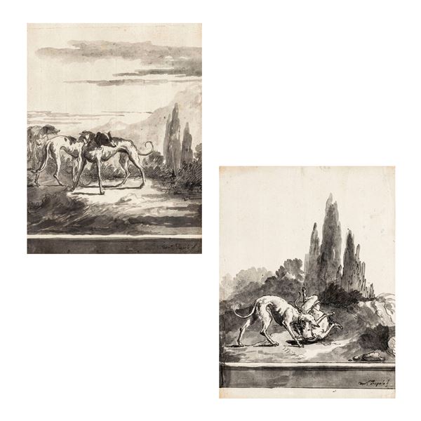 Giandomenico Tiepolo - Paesaggi con levrieri