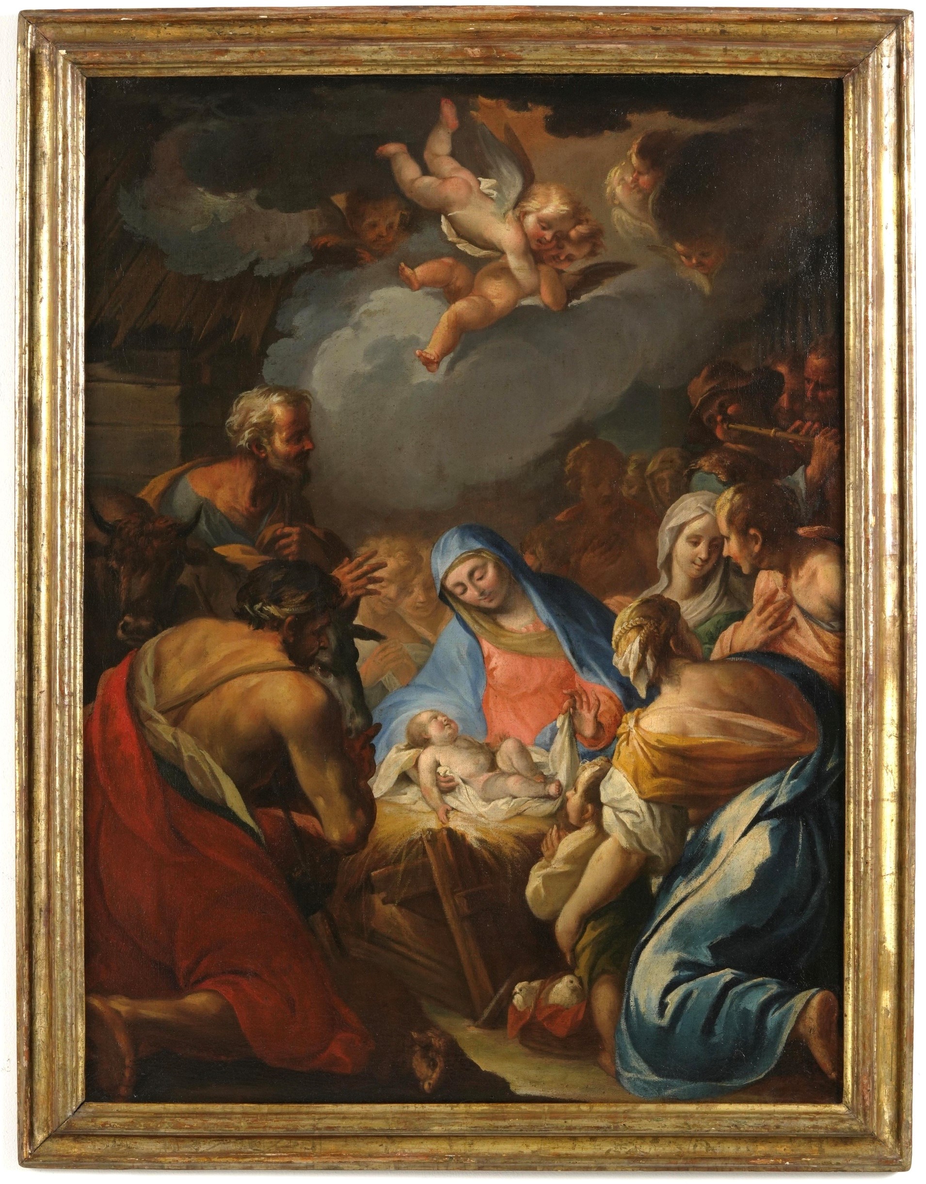 Scuola romana del XVIII secolo, Adorazione dei pastori, olio su tela