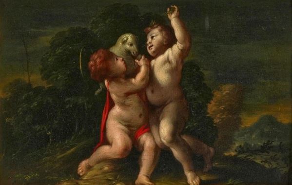 Scuola del XVII secolo Gesù Bambino e San Giovannino
