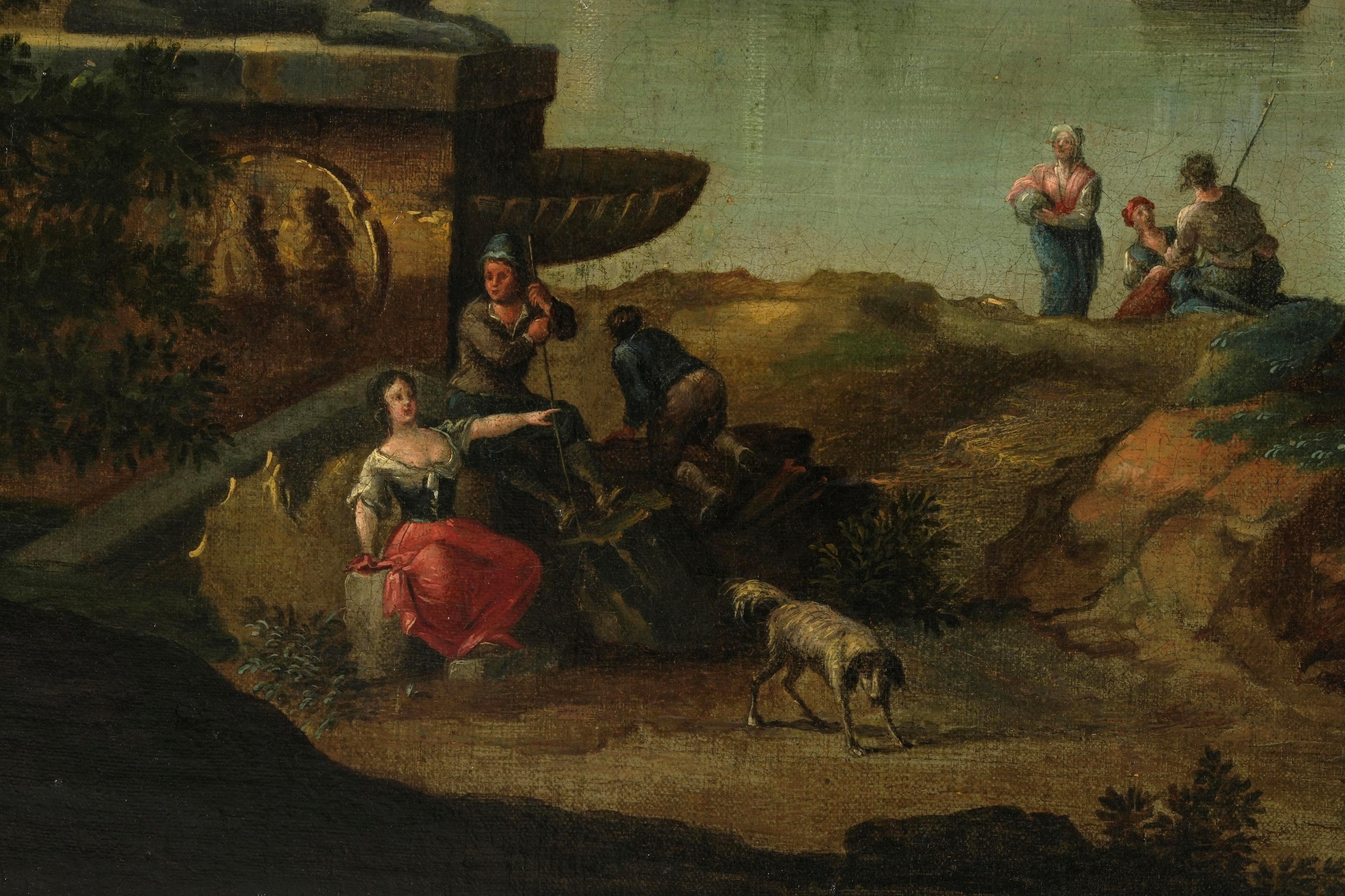 Giuseppe Zais - Paesaggio fluviale con pescatori e contadini, olio su tela