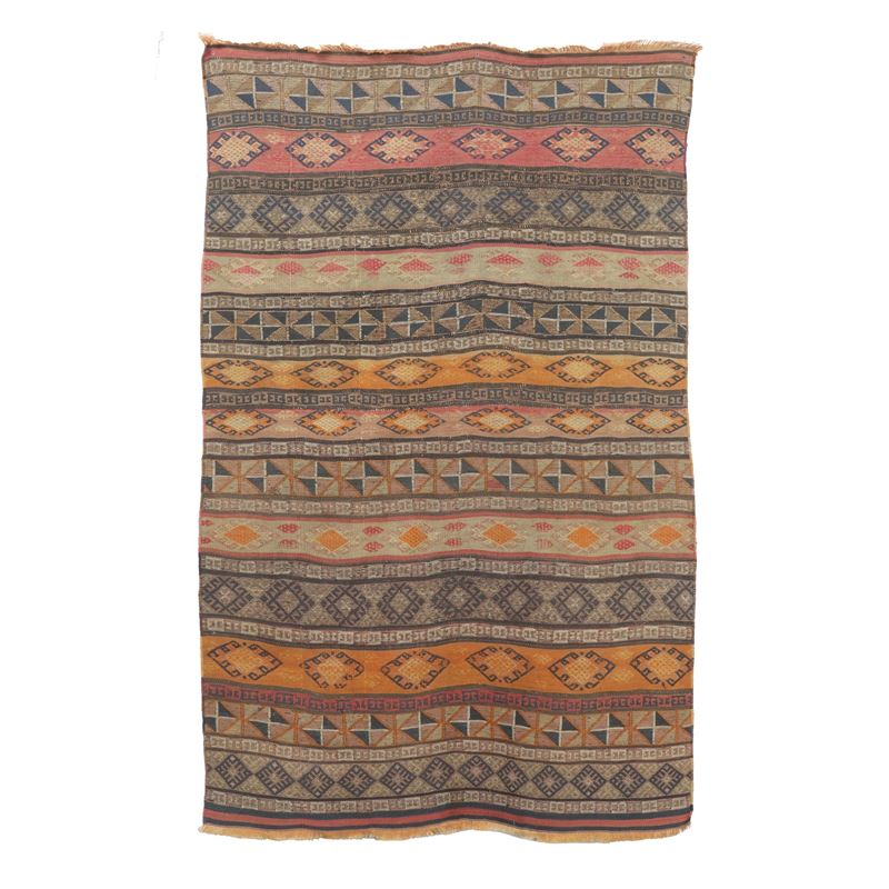 Tappeto del Turkmenistan, parte a kilim e parte a ricamo, inizio XX secolo