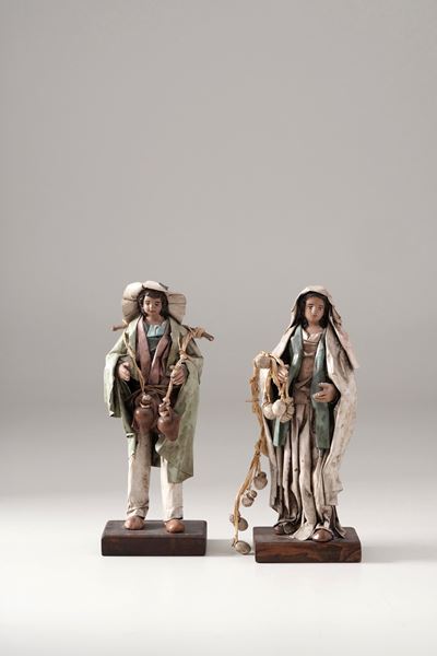 Due popolani, statuette in terracotta e cartapesta