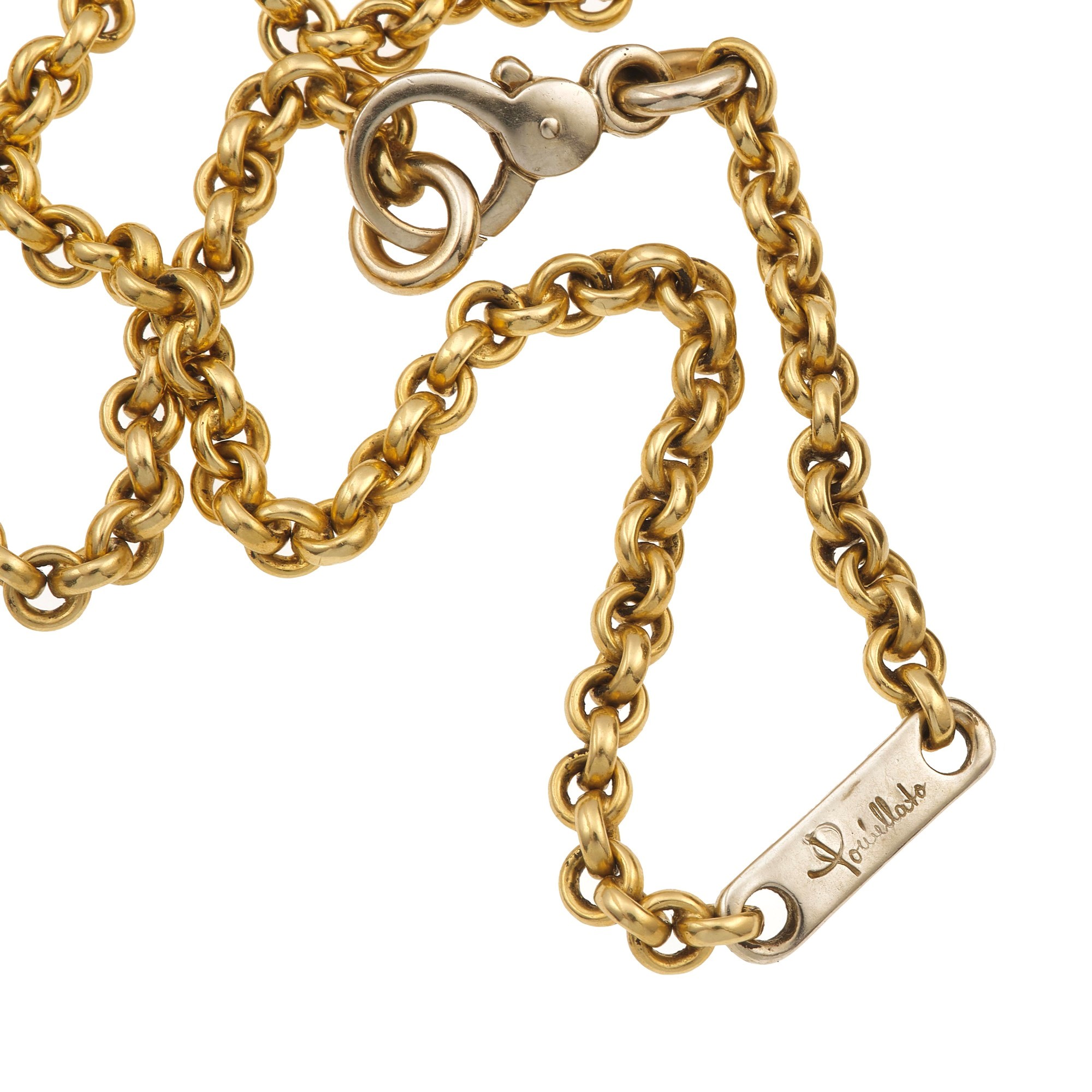 Pomellato, Lunga catena con pendente in occhio di tigre inciso, oro giallo 750/1000