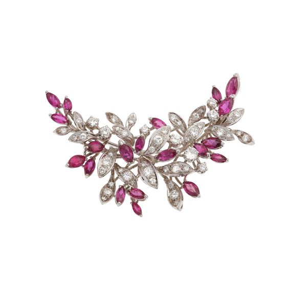 Diamond, ruby and gold brooch