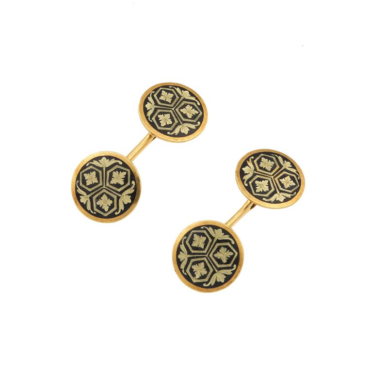 Pair of enamel and gold cufflinks  - Auction Fine Jewellery - Cambi Casa d'Aste