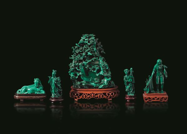 Lotto composto da cinque figure un malachite, Cina, Dinastia Qing, XIX secolo