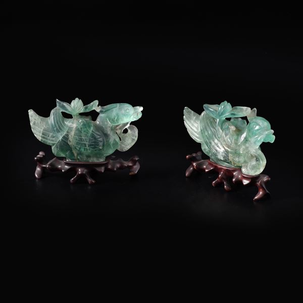 Coppia di animali fantastici in fluorite (?). Cina XX secolo