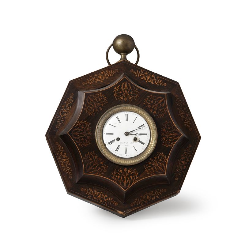Orologio da parete in legno intarsiato  - Auction Antiques - Cambi Casa d'Aste