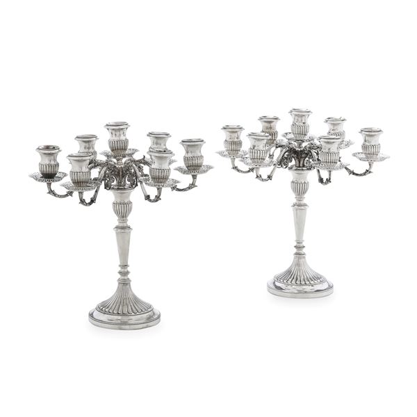 Coppia di candelabri a sette fiamme. Argenteria artistica fiorentina del XX secolo