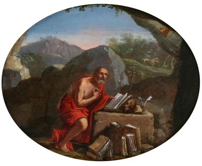 San Girolamo in eremitaggio, olio su tavoletta ovale