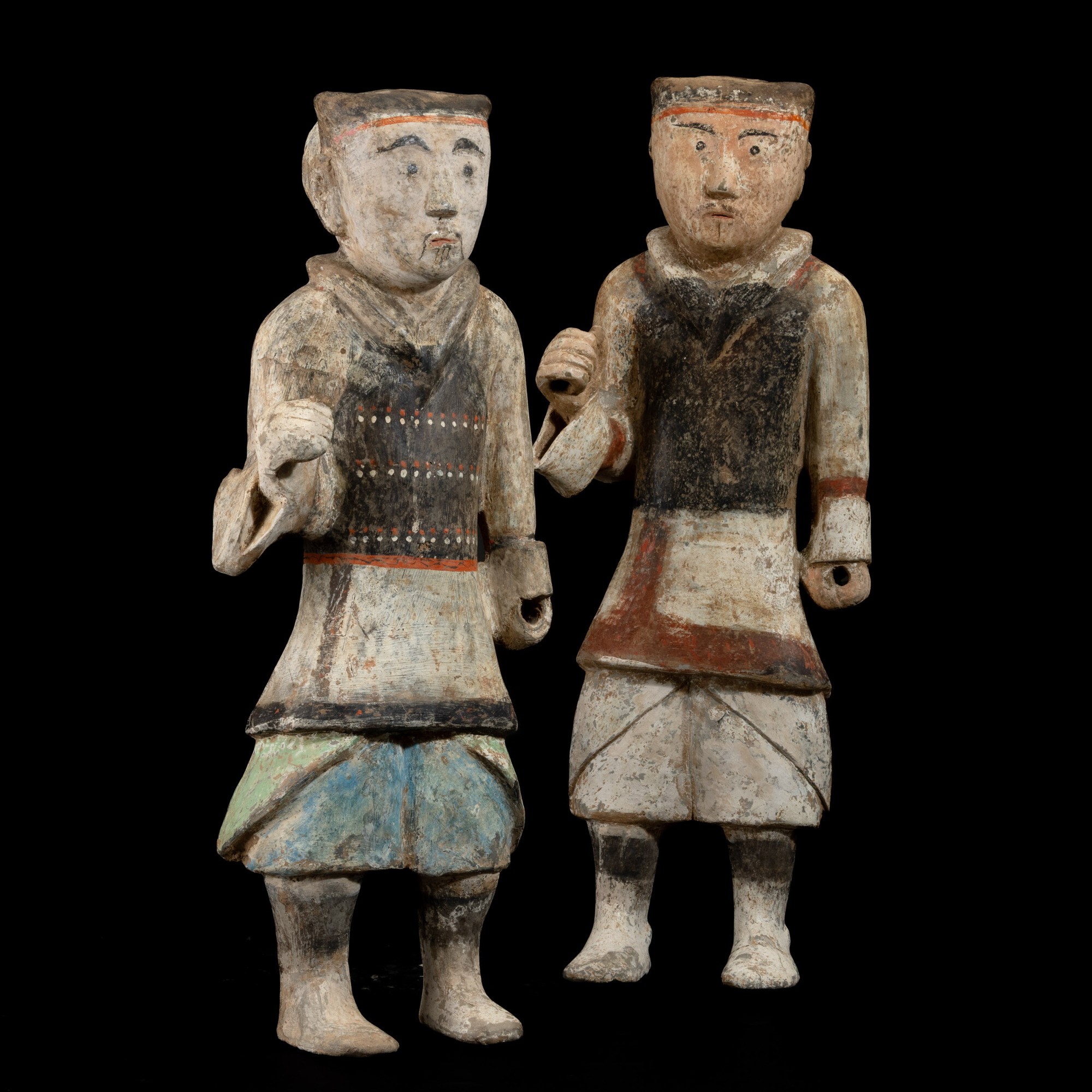 Coppia di guerrieri, terracotta policroma, Cina, Dinastia Han (II secolo a.C.-II secolo d.C.)