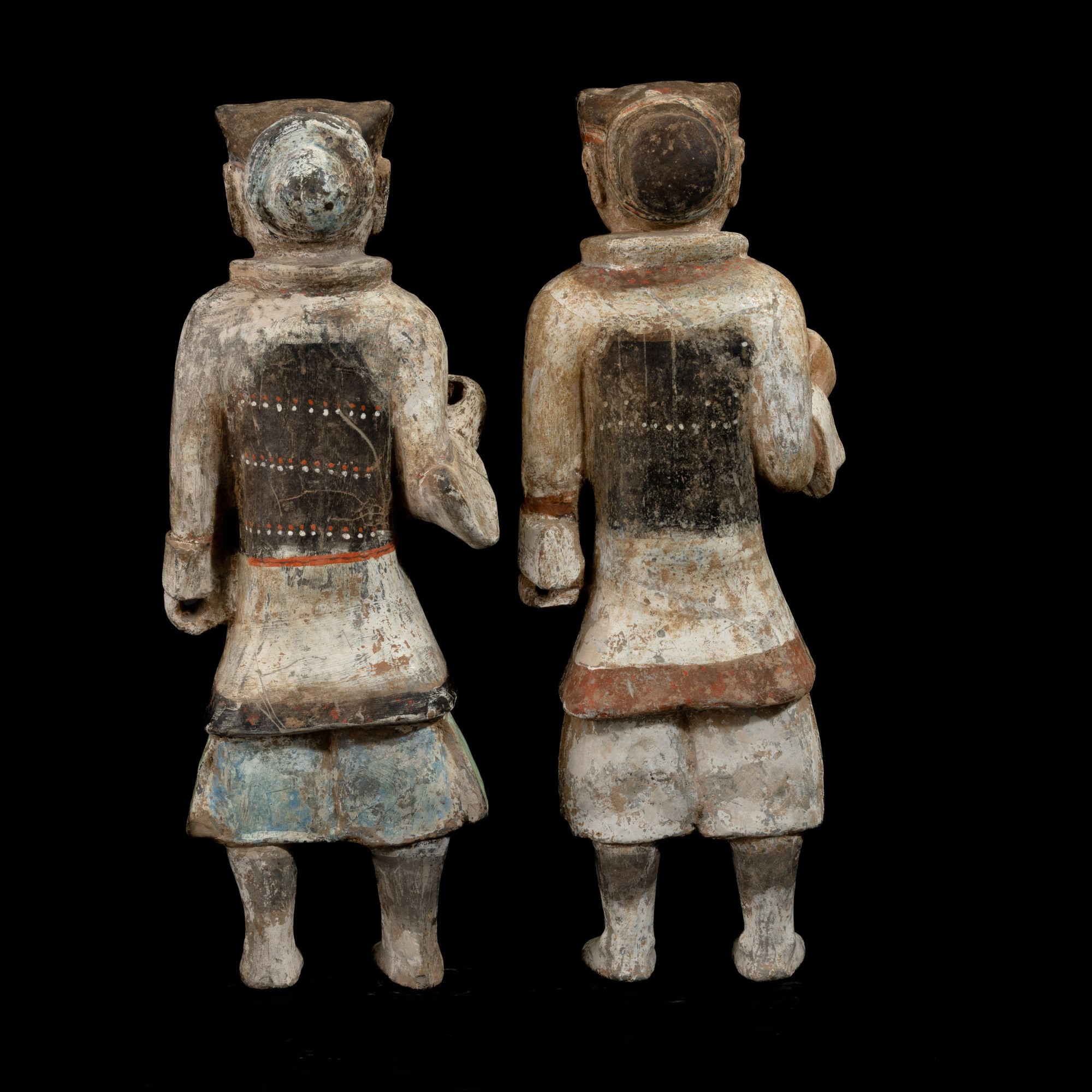 Coppia di guerrieri, terracotta policroma, Cina, Dinastia Han (II secolo a.C.-II secolo d.C.)