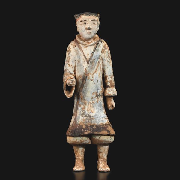 Figura di guerriero in terracotta con tracce di policroma, Cina, Dinastia Han (206 a.C. - 220 d.C.)