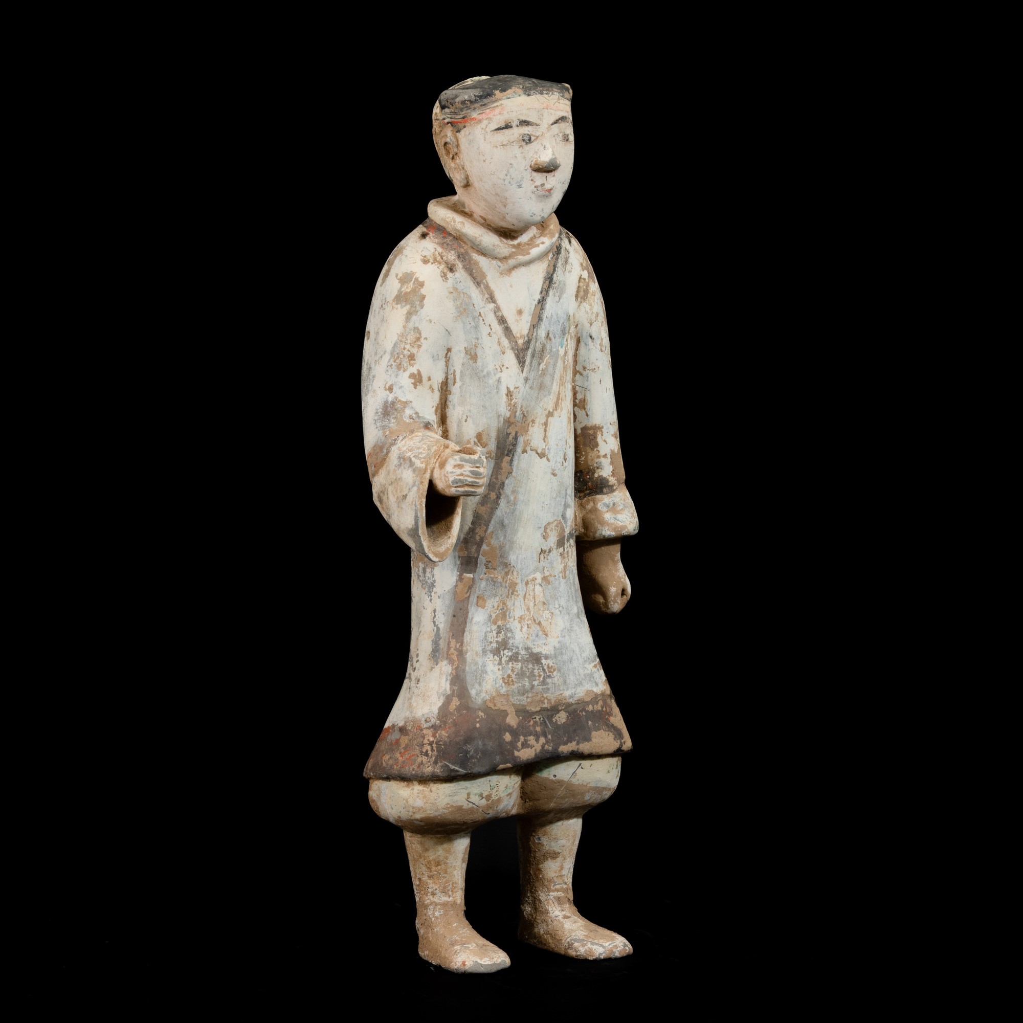 Cina, Figura di guerriero in terracotta con tracce di policroma, Dinastia Han (206 a.C. - 220 d.C...