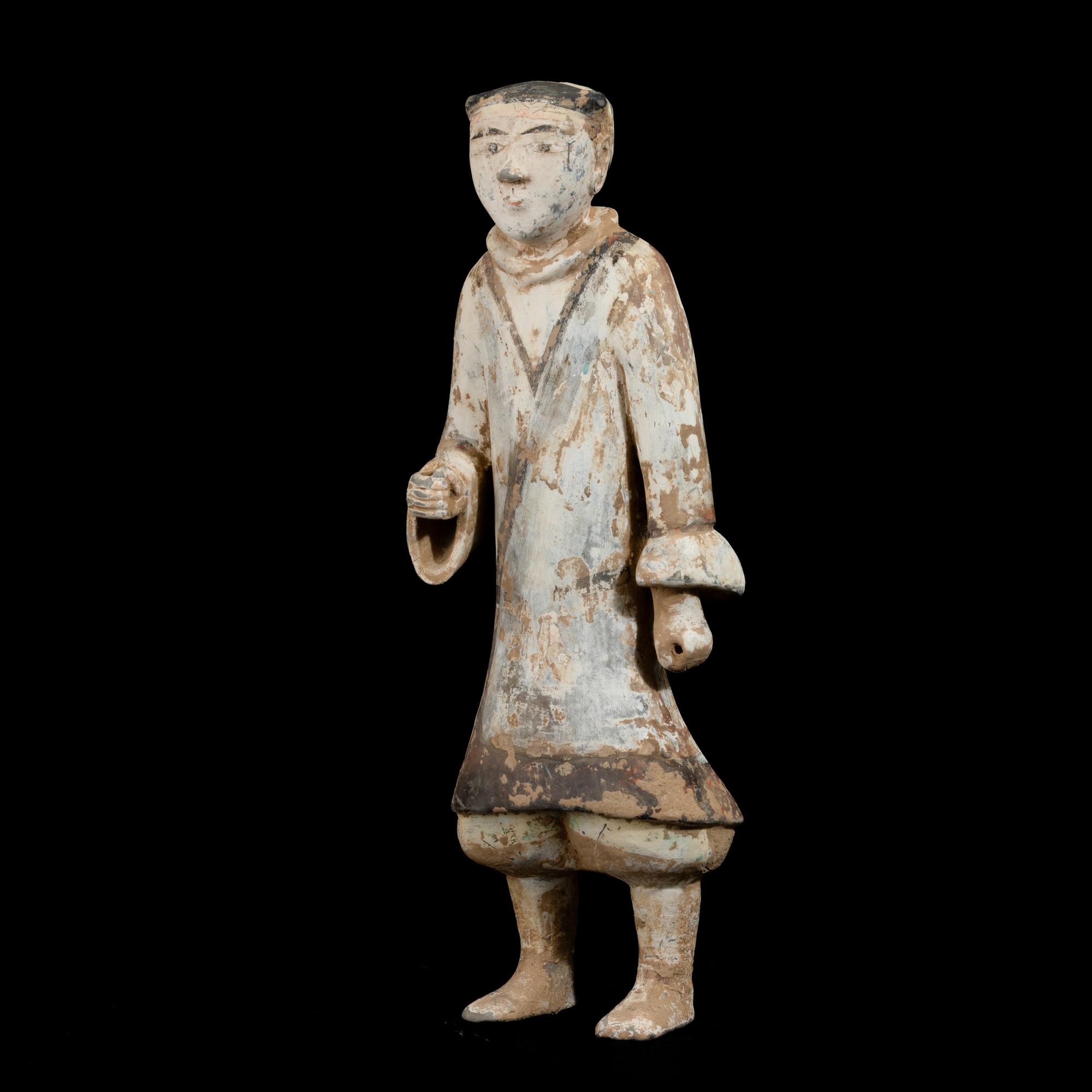 Cina, Figura di guerriero in terracotta con tracce di policroma, Dinastia Han (206 a.C. - 220 d.C...