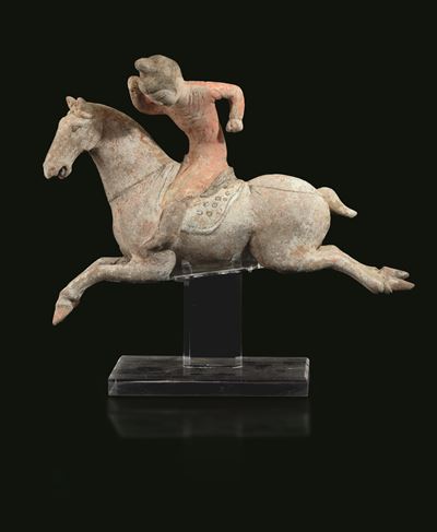 Cina, Figura di giocatore di polo in terracotta con tracce di policromia, Dinastia Tang (618–906)