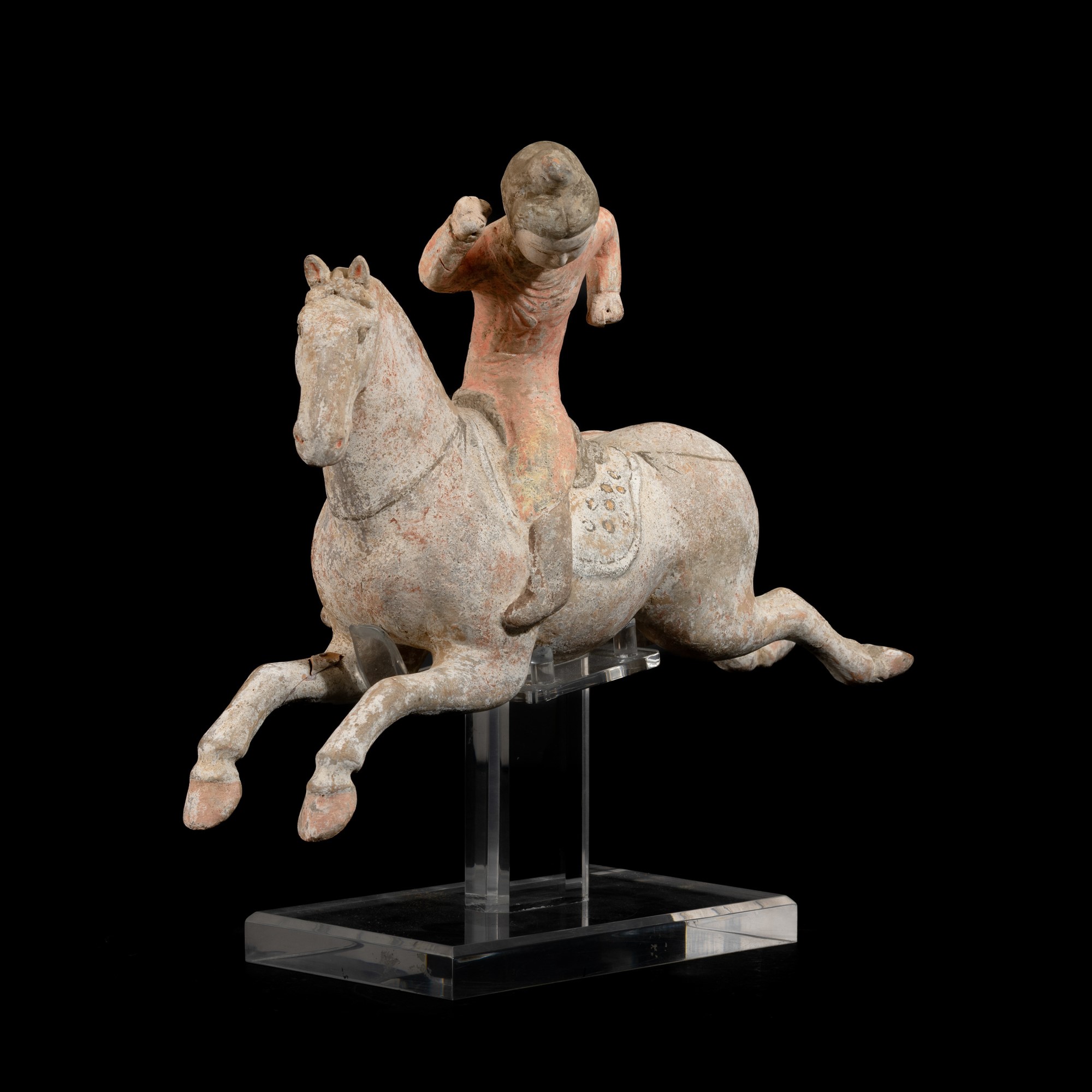 Cina, Figura di giocatore di polo in terracotta con tracce di policromia, Dinastia Tang (618–906)