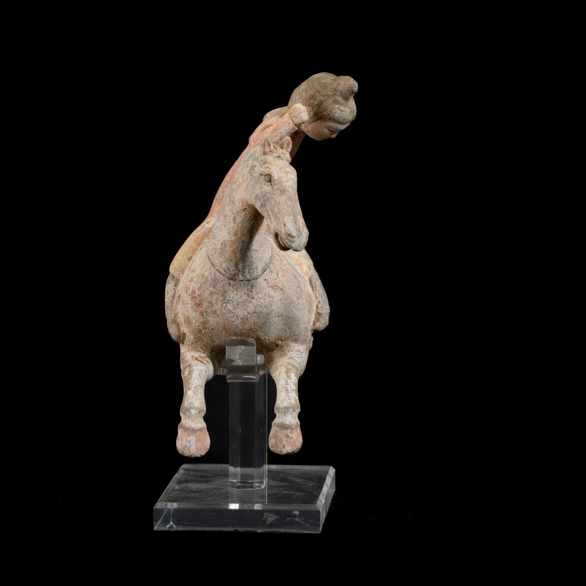 Cina, Figura di giocatore di polo in terracotta con tracce di policromia, Dinastia Tang (618–906)