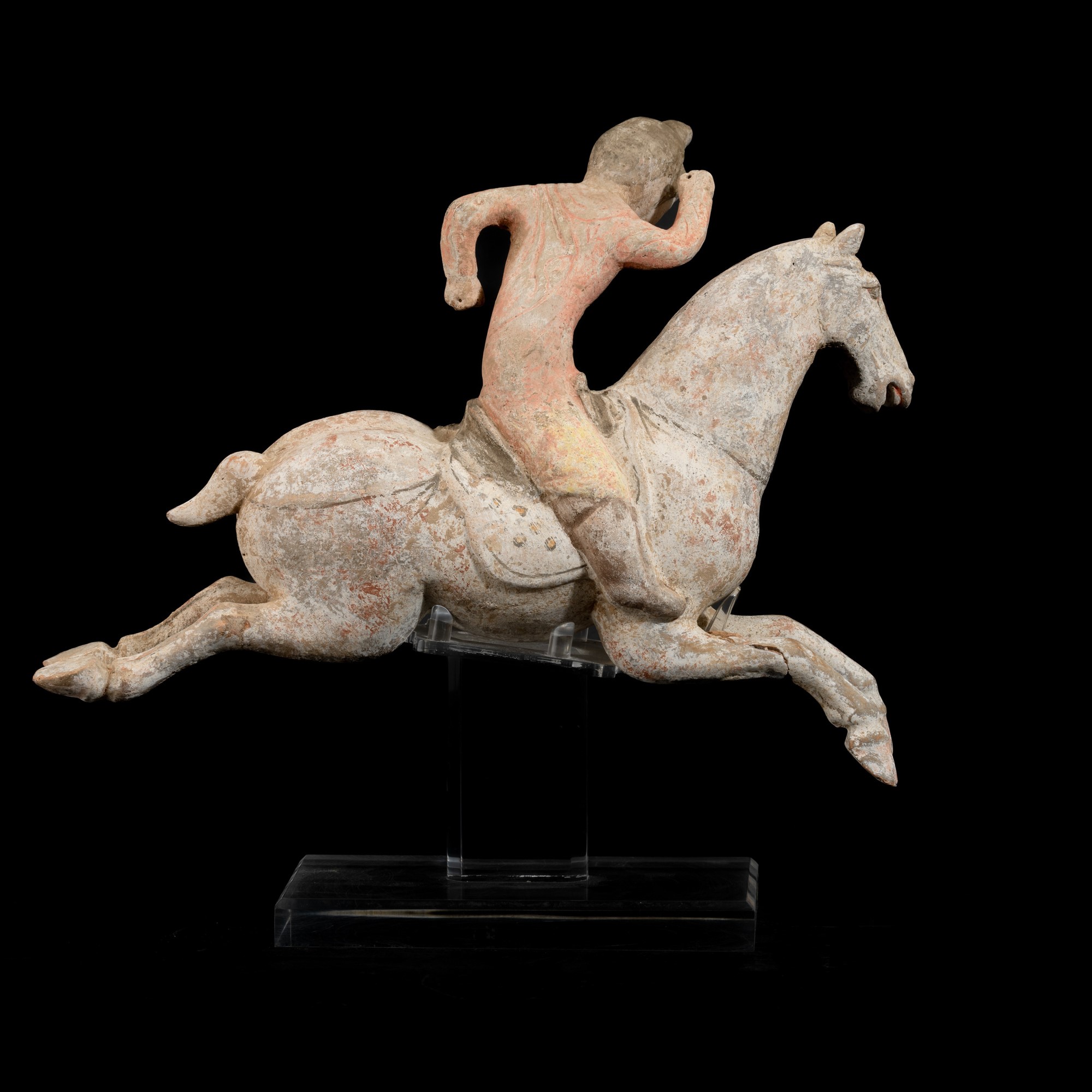 Cina, Figura di giocatore di polo in terracotta con tracce di policromia, Dinastia Tang (618–906)