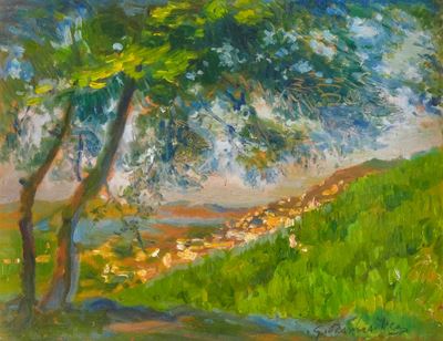 Paesaggio, olio su tavola