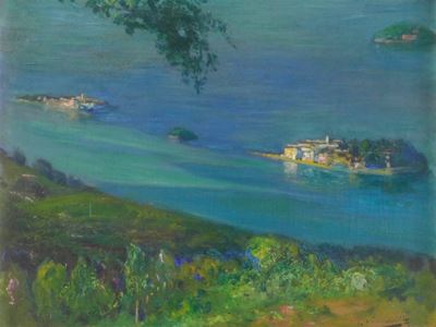 Paesaggio, olio su tavola