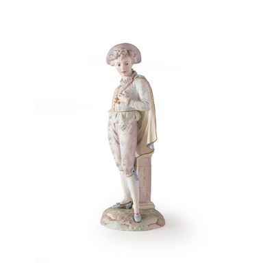 Porcellana biscuit policroma, Grande figura di giovane, Francia, circa 1900