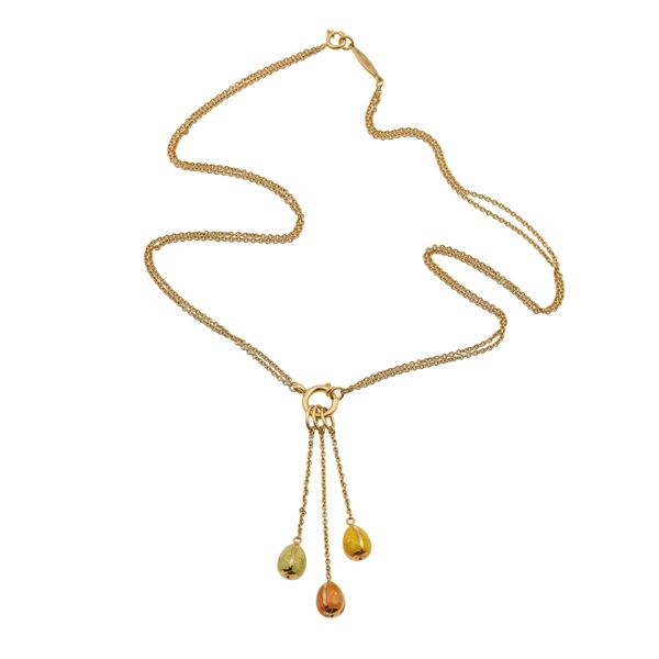 Enamel and gold pendent necklace. Signed Fabergé and numbered 105