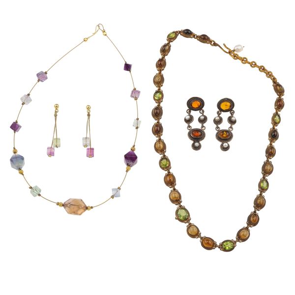 Group of two paste and metal demi-parure