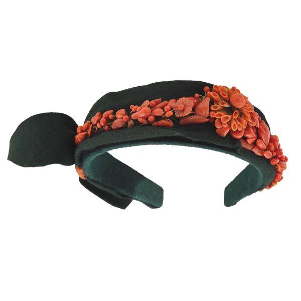 Velvet headband with carved corals. Minor defects