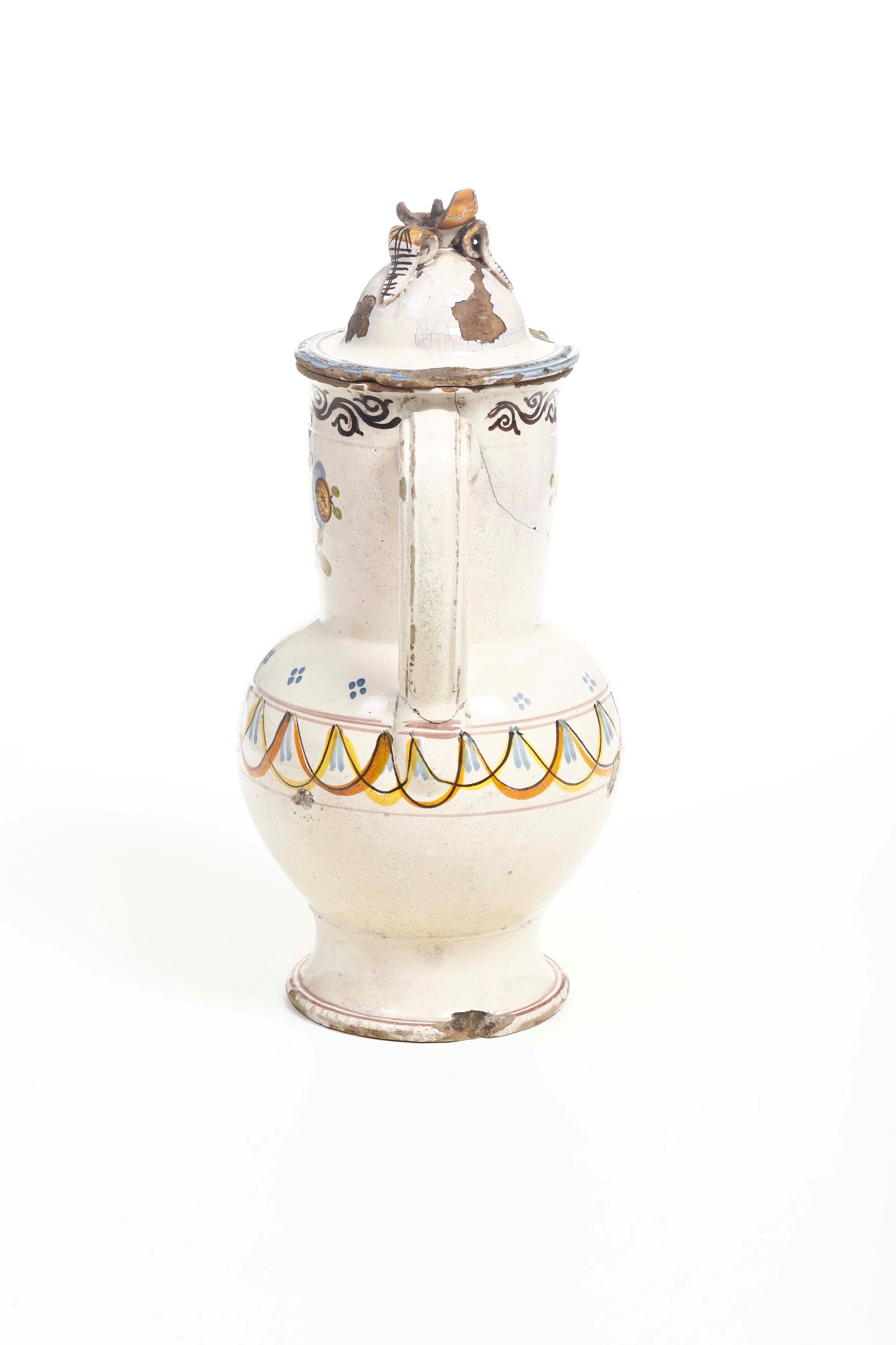 Manifattura di Grottaglie (Puglia), Vaso biansato con coperchio, maiolica, XIX secolo