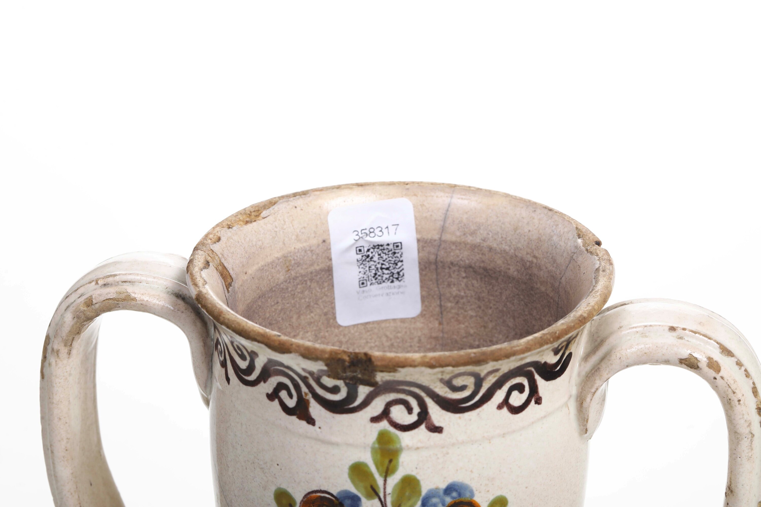 Manifattura di Grottaglie (Puglia), Vaso biansato con coperchio, maiolica, XIX secolo