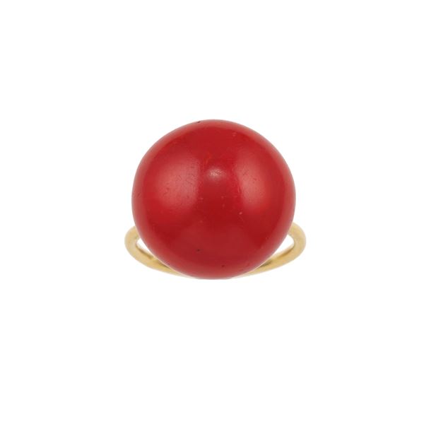Coral and gold ring