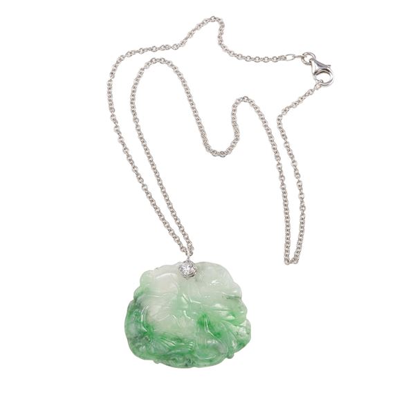 Jadeite, diamond and gold necklace