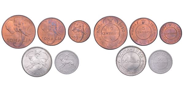 REPUBBLICA ITALIANA. AFIS, 1950-1960.   Lotto di cinque monete.