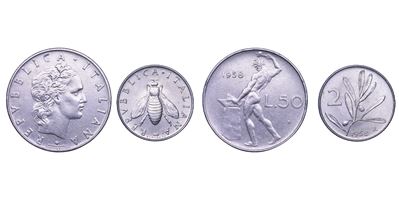 Repubblica Italiana, Lotto di due monete: 50 Lire 1958 e 2 Lire 1958