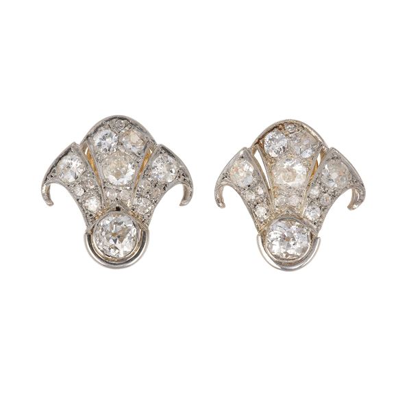 Pair of old-cut diamond and gold earrings. Serial number partially illegible, french assay hallmark