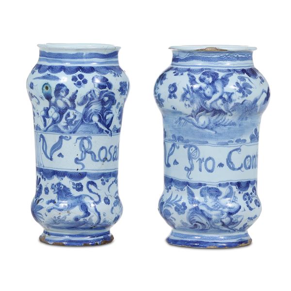 Coppia di albarelli Savona, ultimo terzo del XVII secolo 