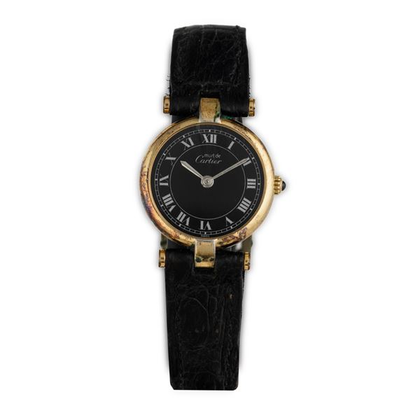 Cartier - Must Vendome Vermeil, quadrante nero con numeri Romani, movimento al quarzo, 24 mm 